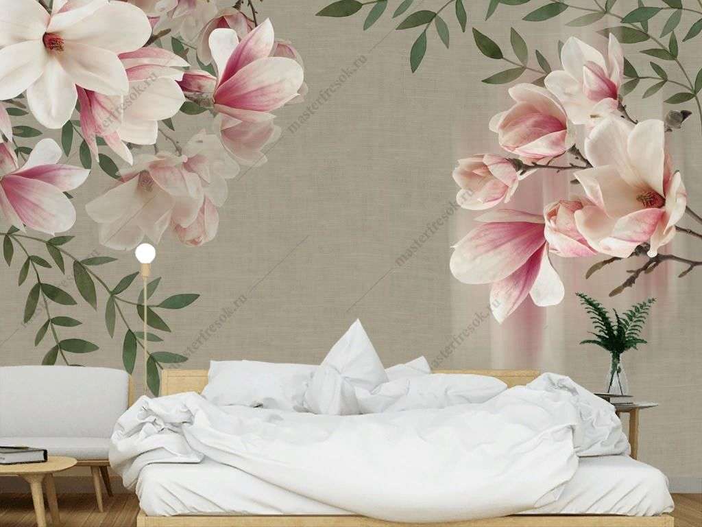 Фотообои в интерьере магнолии 3д  14-305 фото