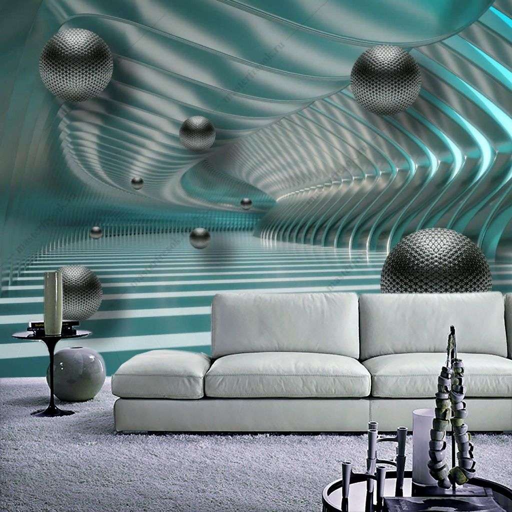 Фотообои в интерьере 3д черные шары  10-911 фото