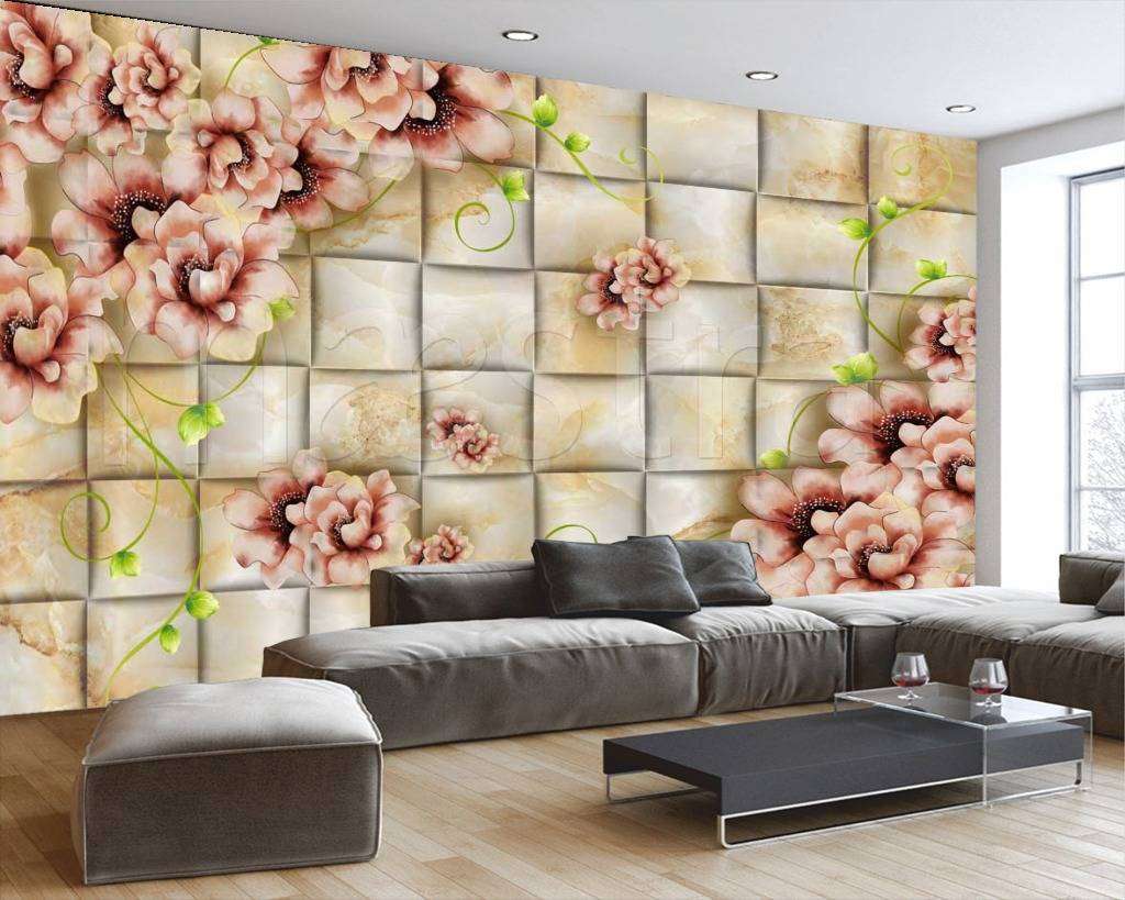 Фотообои Цветы на объемных квадратах  10-396