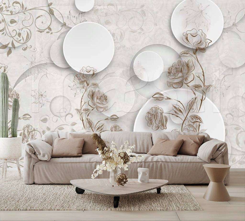 Фотообои в интерьере 3д графика с шарами и розами  7-830 фото