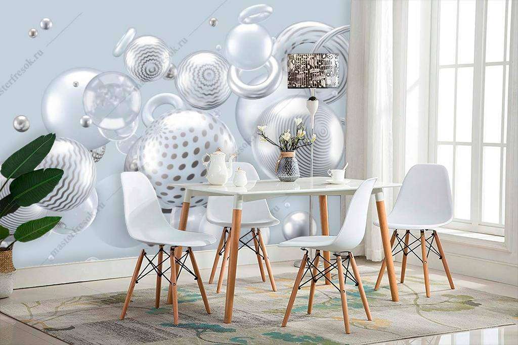 Фотообои в интерьере 3д шары на голубом фоне  10-784 фото