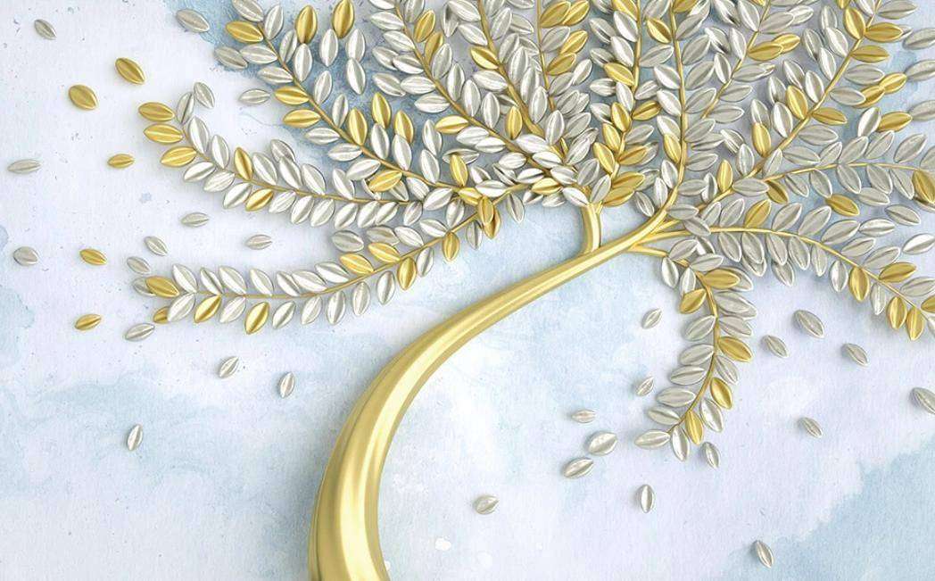 Фотообои в интерьере дерево 3д золотое  15-450 фото