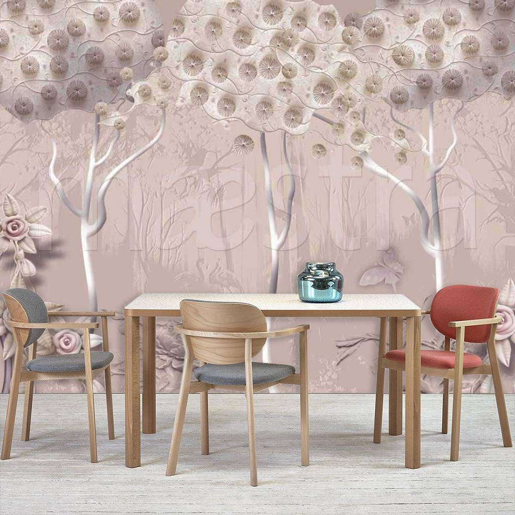 Фотообои в интерьере цветущий сад в серых тонах  7-420 фото