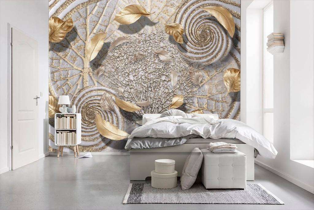 Фотообои в интерьере стереоскопические золотые лепестки  7-513 фото