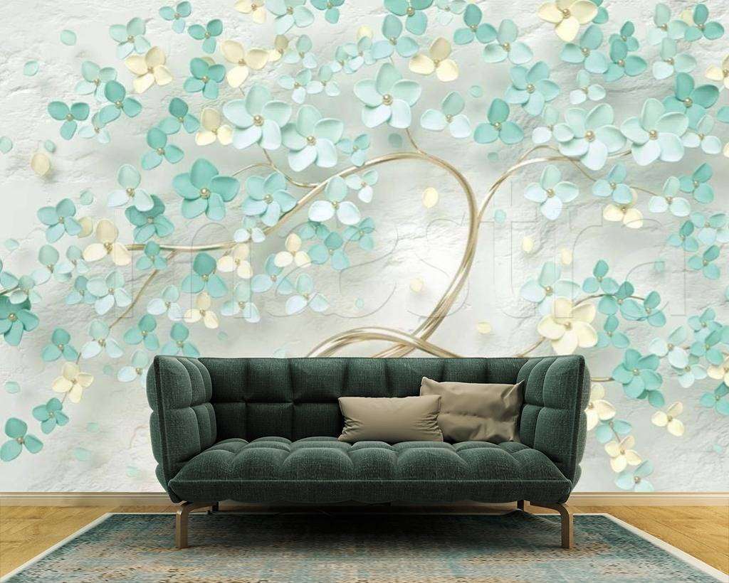 Фотообои в интерьере свежий мятный зеленый 3д  15-009 фото