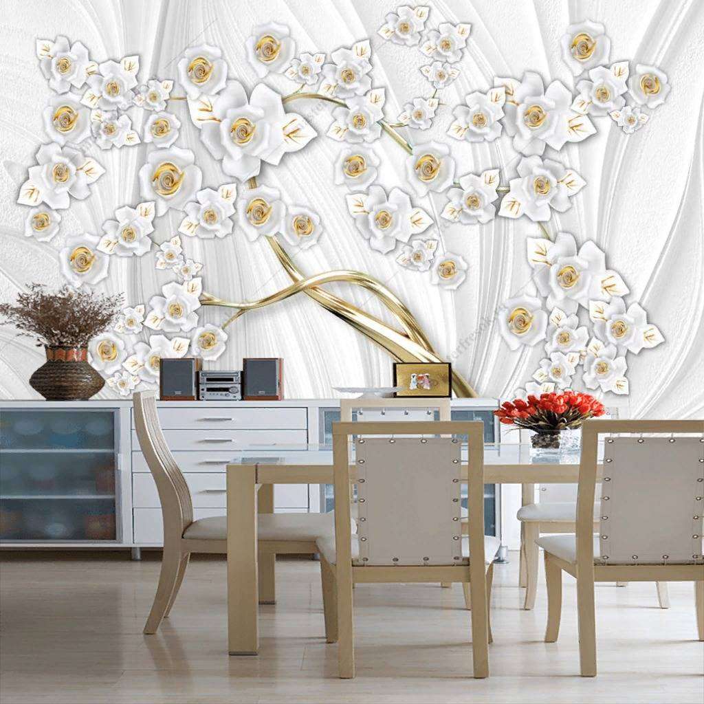 Фотообои в интерьере 3д золотое дерево на белом фоне  10-853 фото