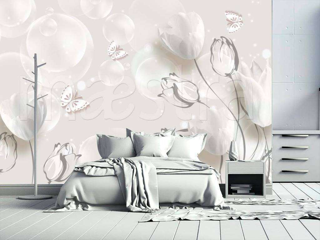 Фотообои 3д белые тюльпаны с графической обработкой  10-503