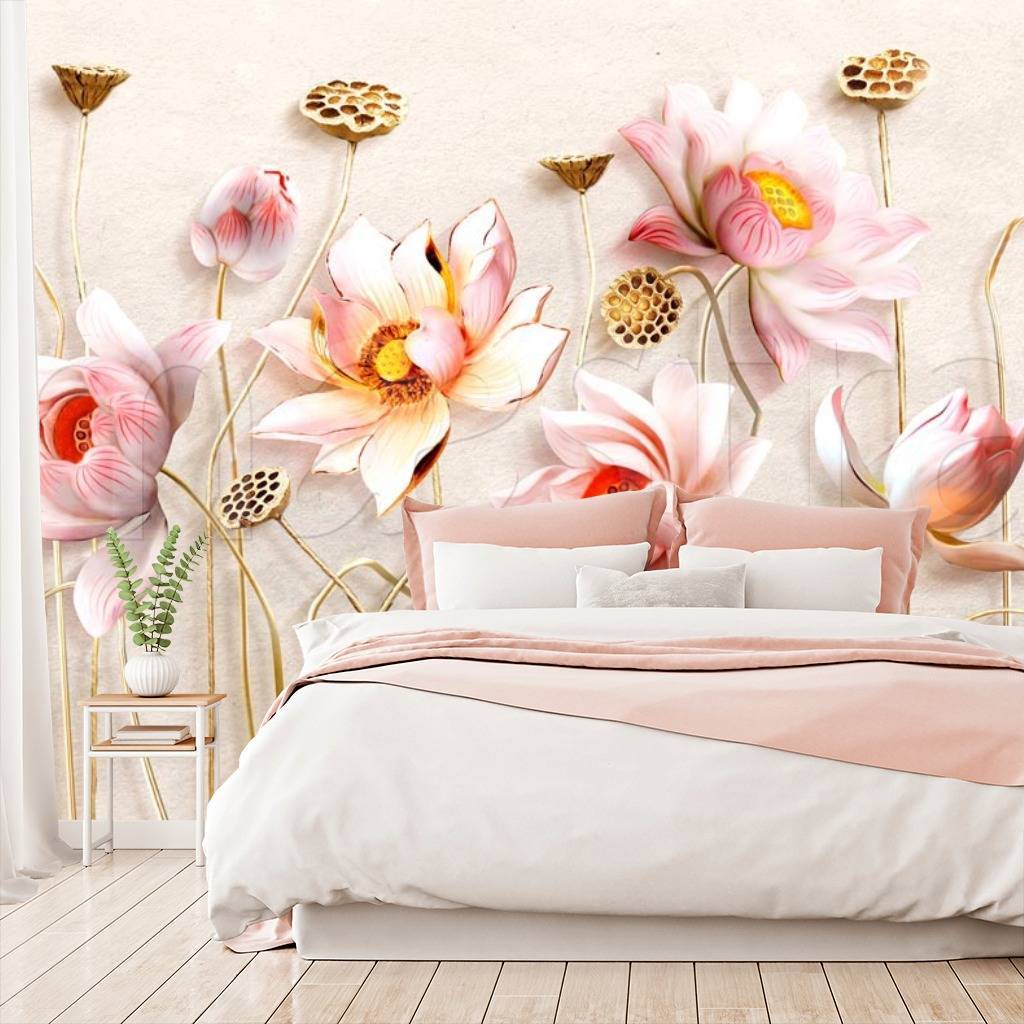 Фотообои Розовые 3д цветы с бутонами  10-524