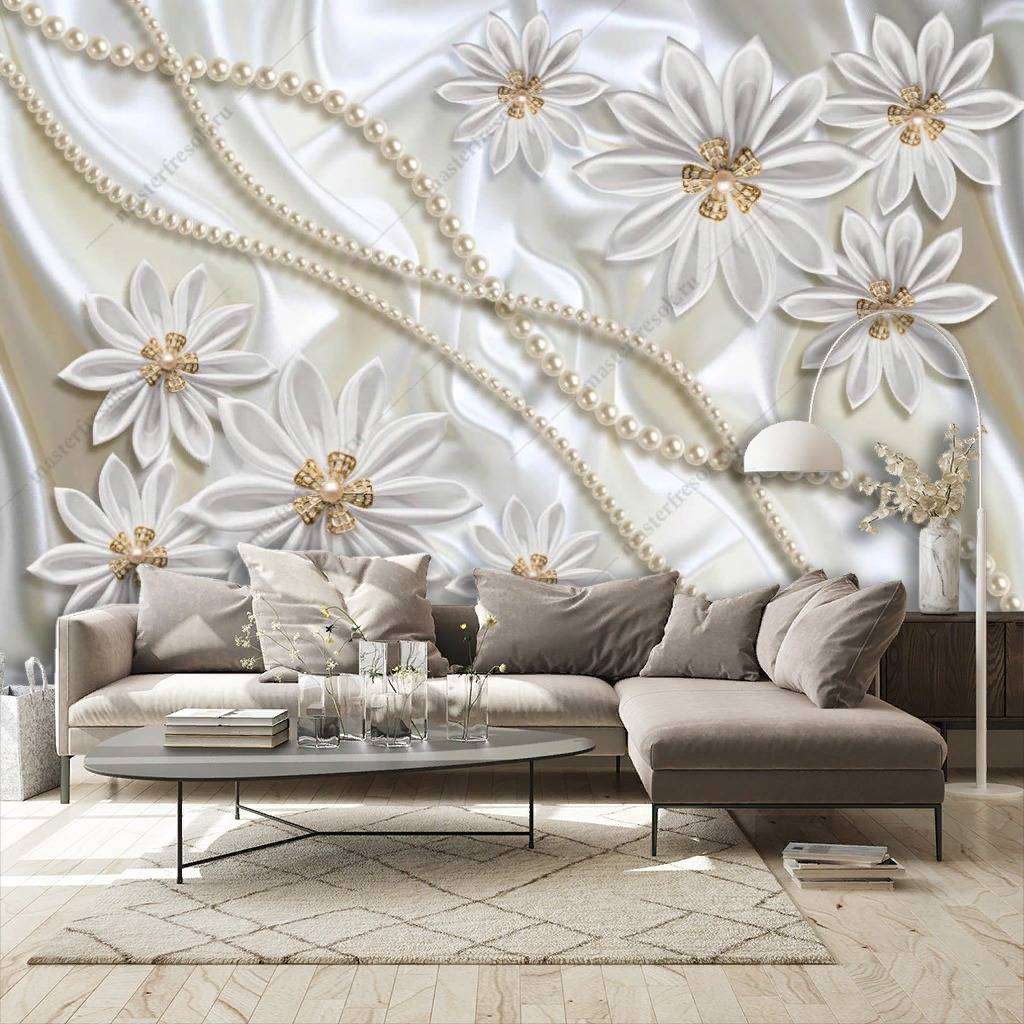 Фотообои в интерьере 3д белый жемчуг  10-857 фото