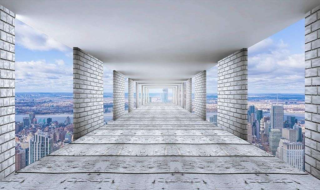 Фотообои в интерьере 3д тоннель и голубое небо  9-1188 фото