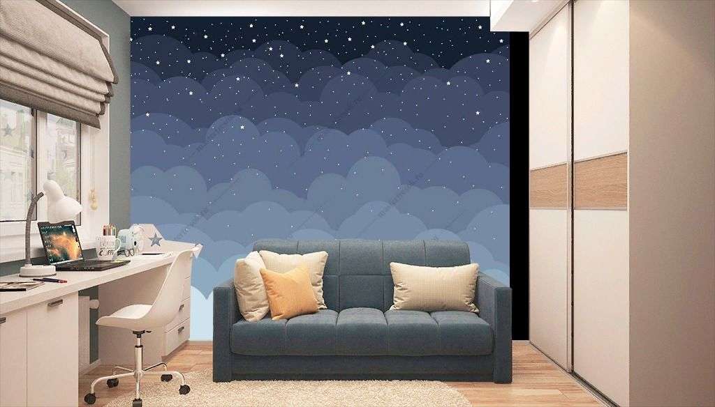 Фотообои в интерьере монохромные облака  9-1362 фото