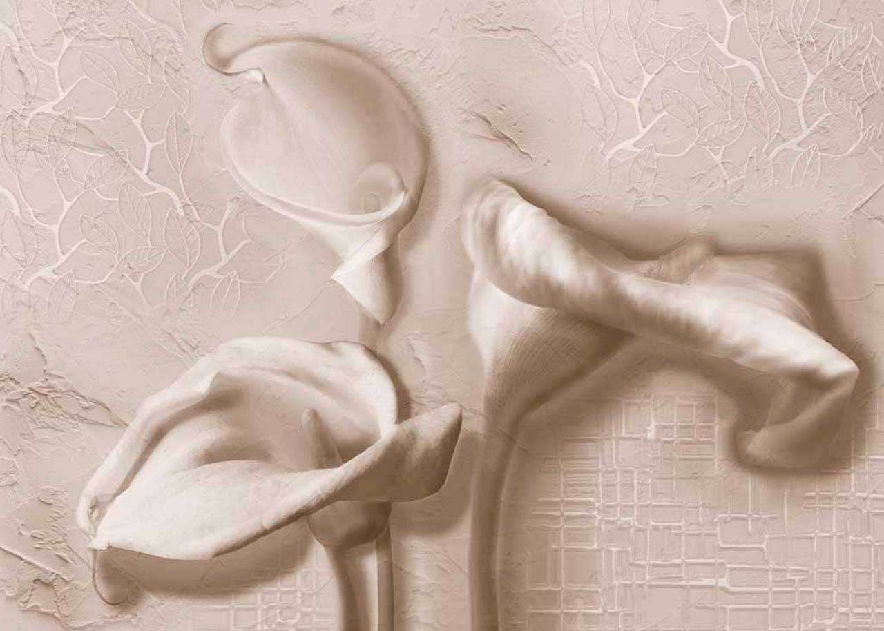 Фотообои в интерьере объемные каллы из лепнины  7-501 фото