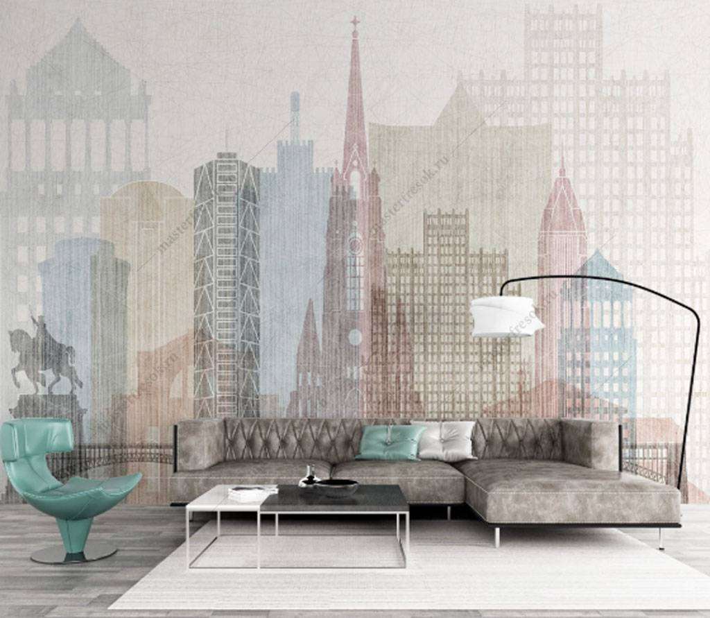 Фотообои в интерьере иллюстрация города  15-864 фото