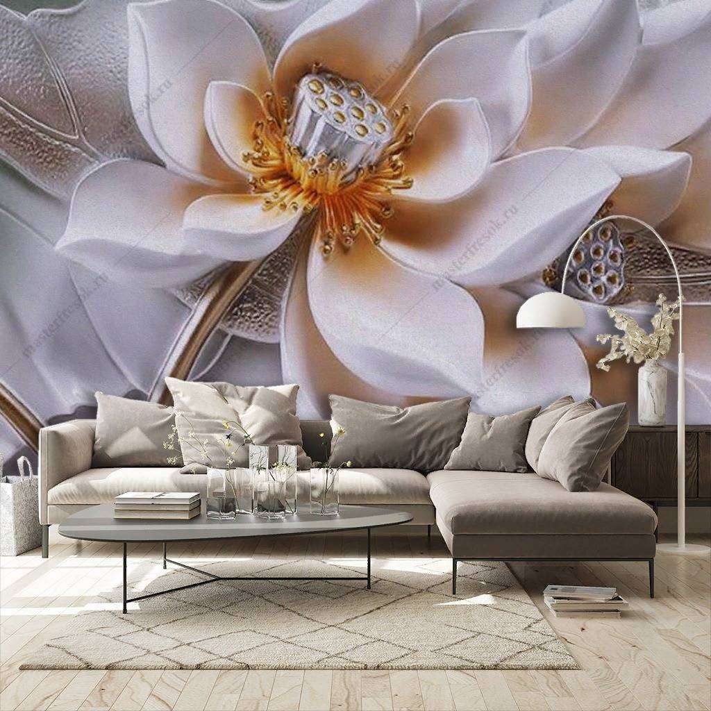 Фотообои в интерьере 3д нежная магнолия  10-858 фото