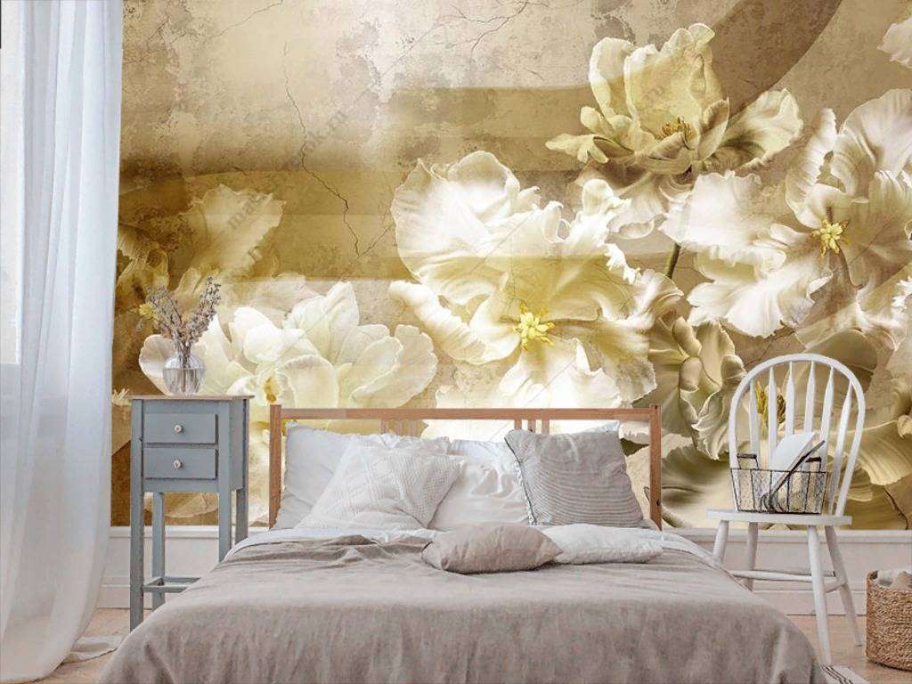 Фотообои в интерьере романтические ирисы  10-878 фото