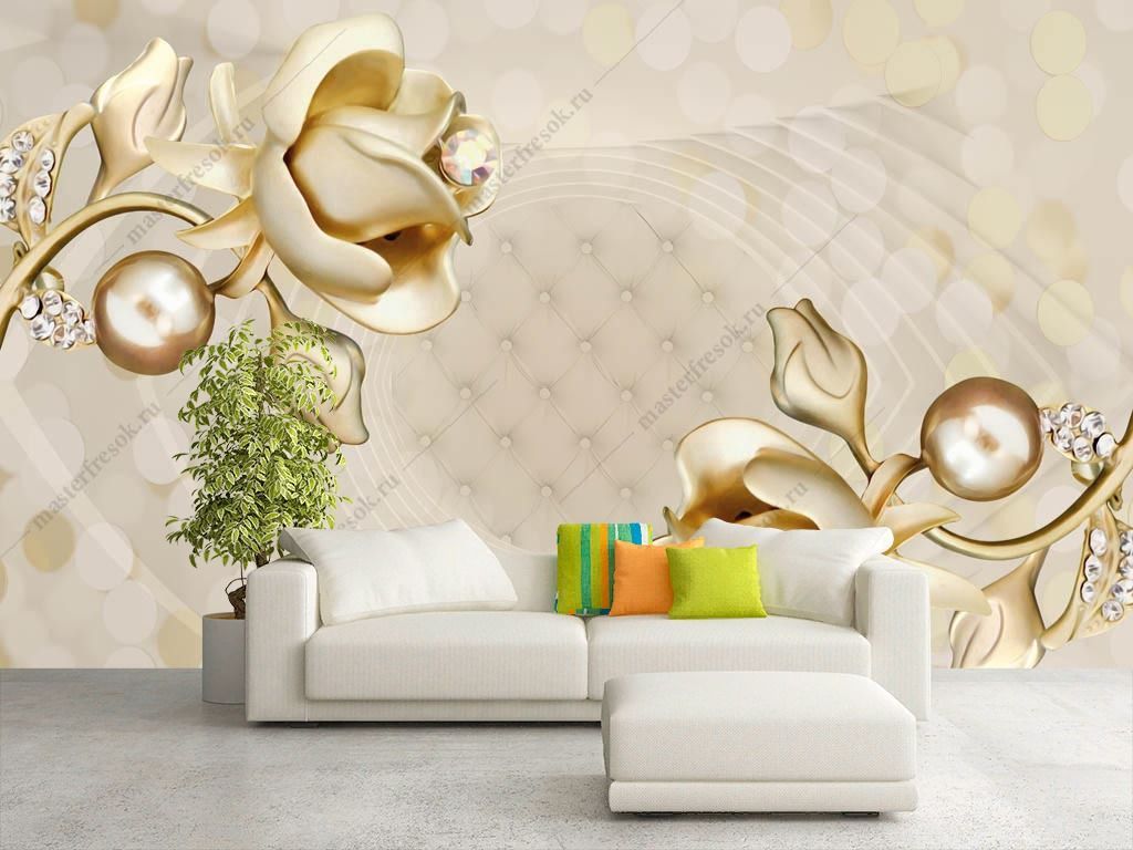Фотообои 3д Цветы из золота  10-924