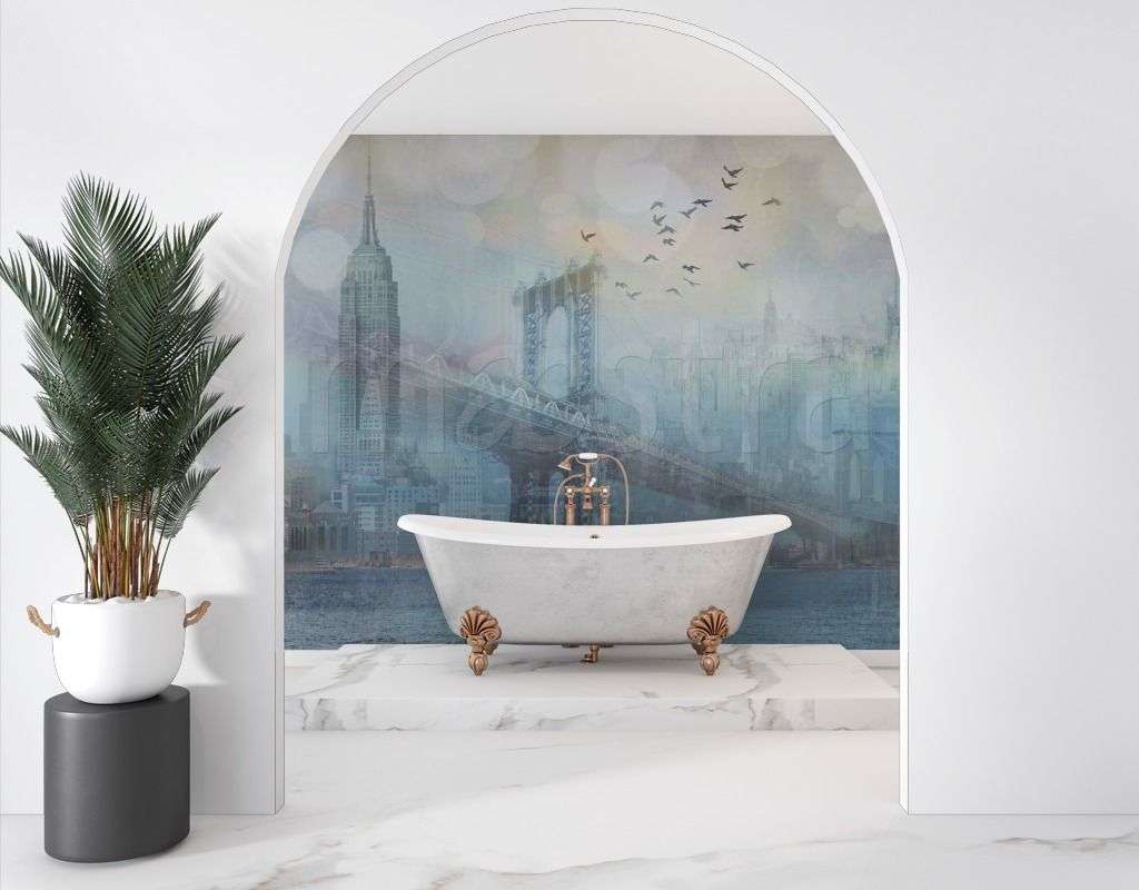 Фотообои в интерьере город и мосты в тумане  7-401 фото