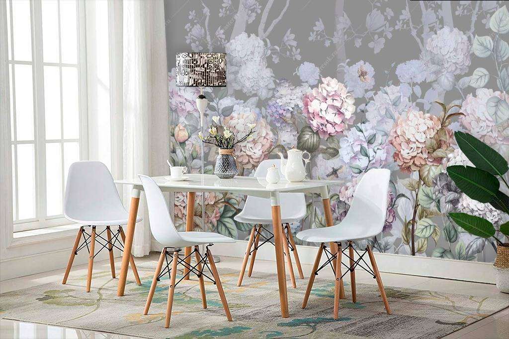 Фотообои в интерьере гортензии на темном фоне  13-108 фото