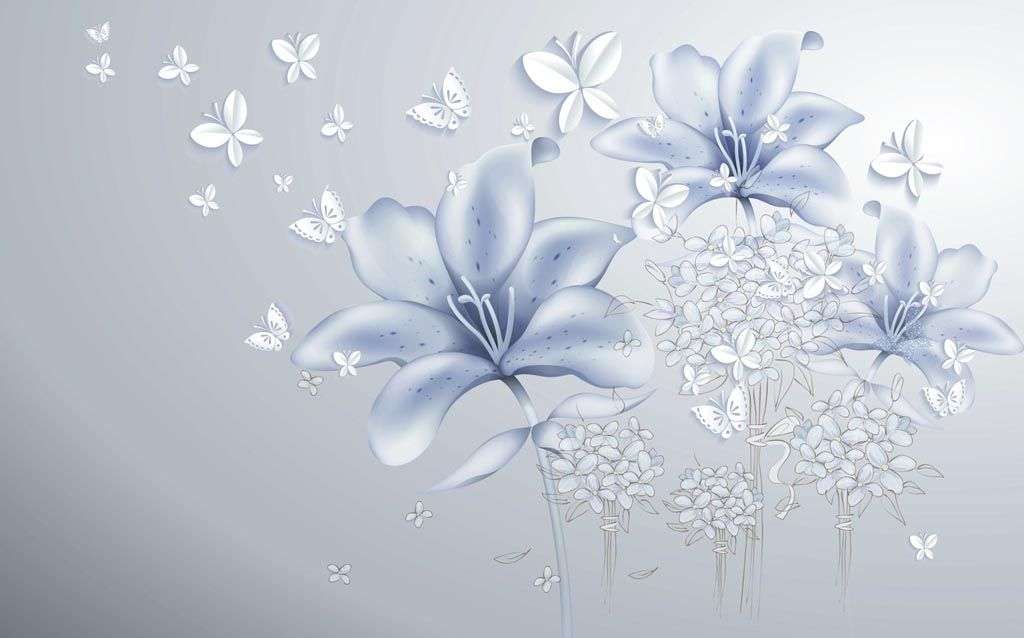 Фотообои в интерьере нежно-голубые лилии  14-429 фото