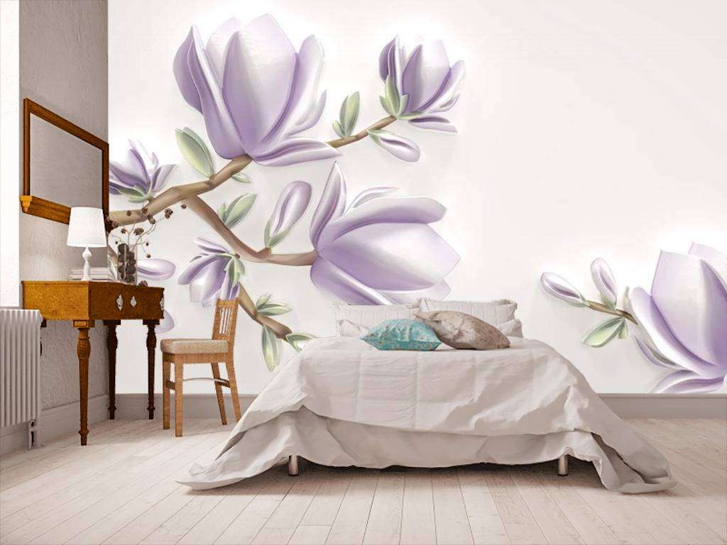 Фотообои в интерьере 3д магнолия сиреневая  15-473 фото