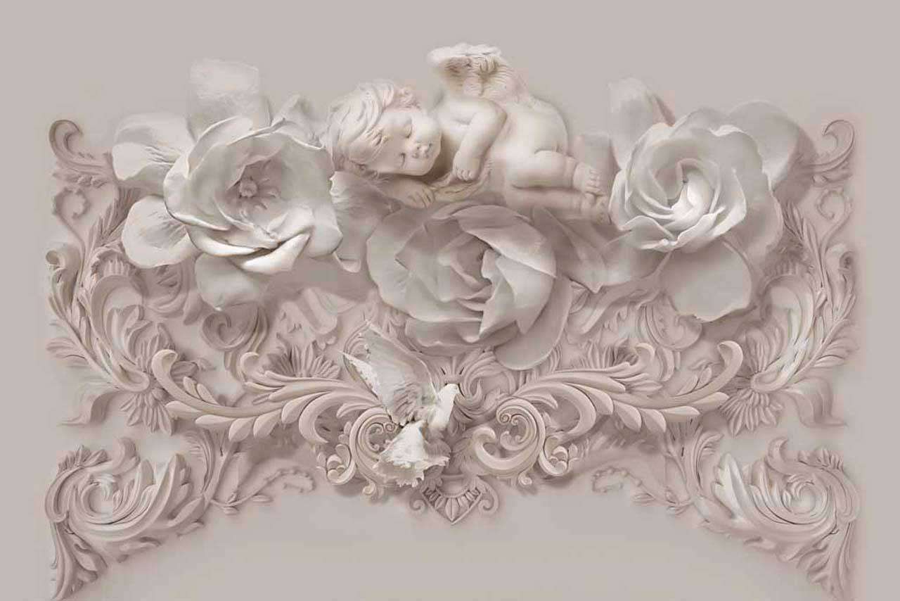 Фотообои в интерьере 3д цветы объемные  7-707 фото