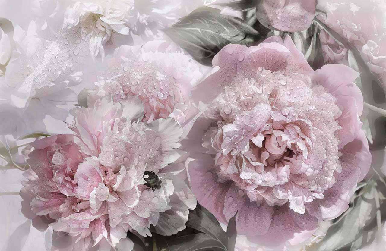 Фотообои в интерьере букет не ярких пионов  7-929 фото