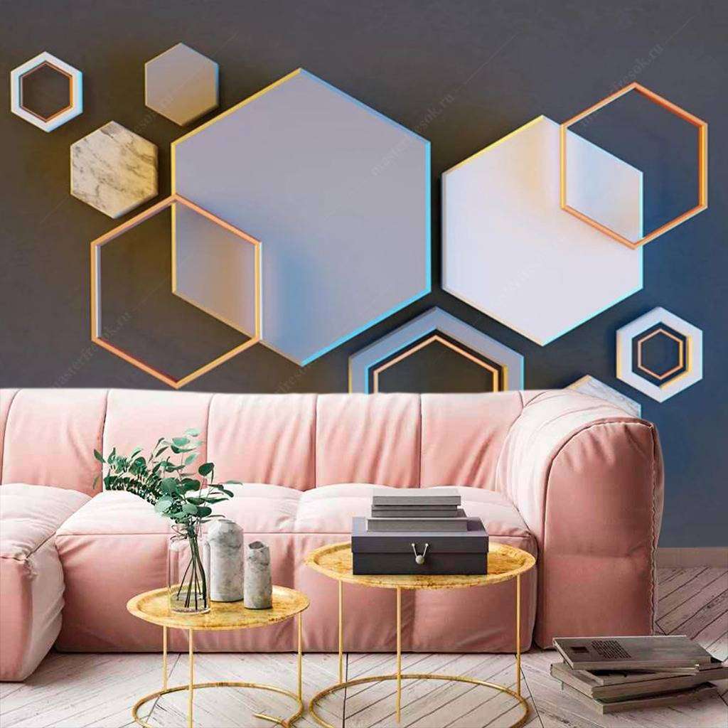 Фотообои в интерьере шестигранники  15-588 фото