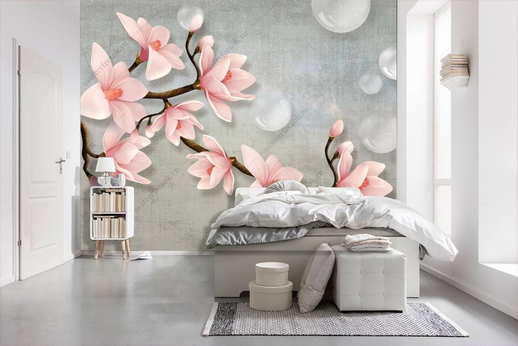 Фотообои 3д сакура на сером  10-649
