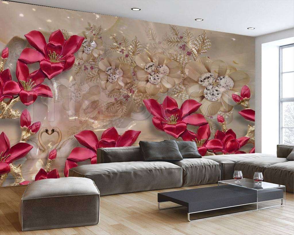 Фотообои Стереоскопические яркие цветы на коричневом фоне  10-463