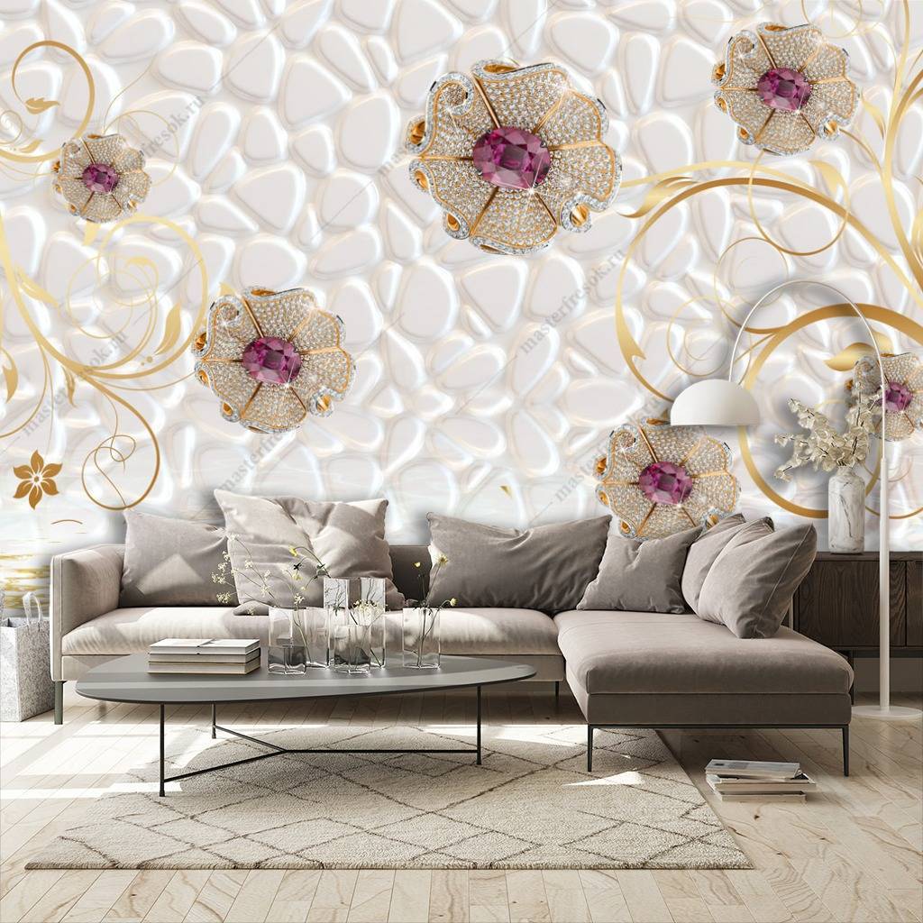 Фотообои 3д цветы на белом  10-636