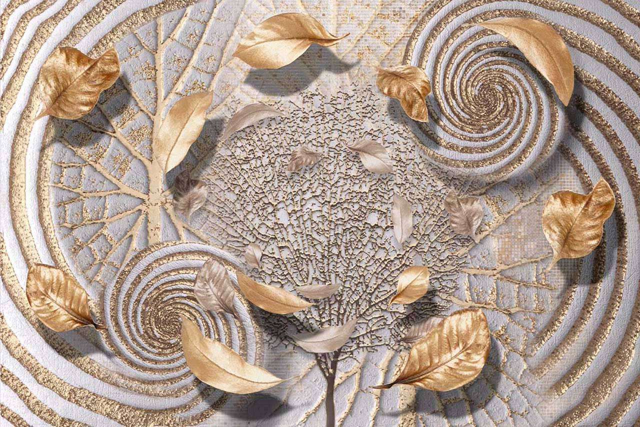 Фотообои в интерьере стереоскопические золотые лепестки  7-513 фото