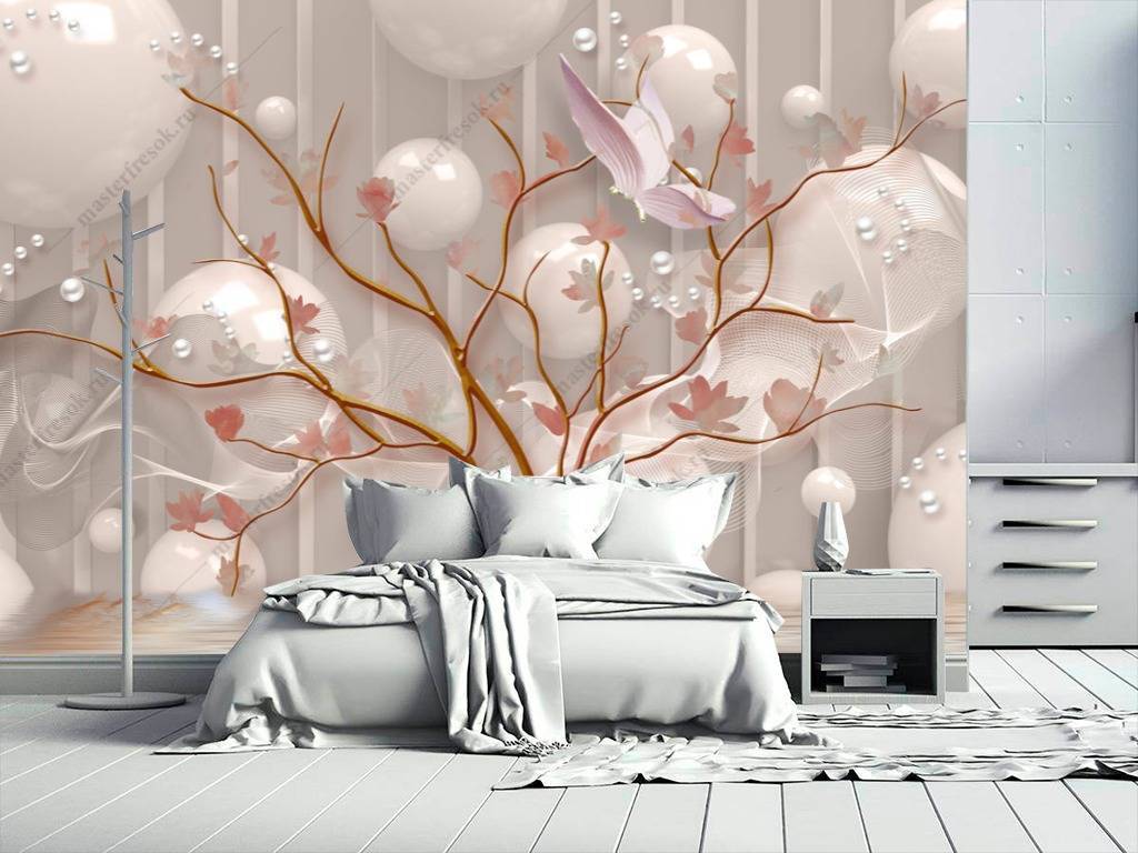 Фотообои 3д шары и дерево  10-674