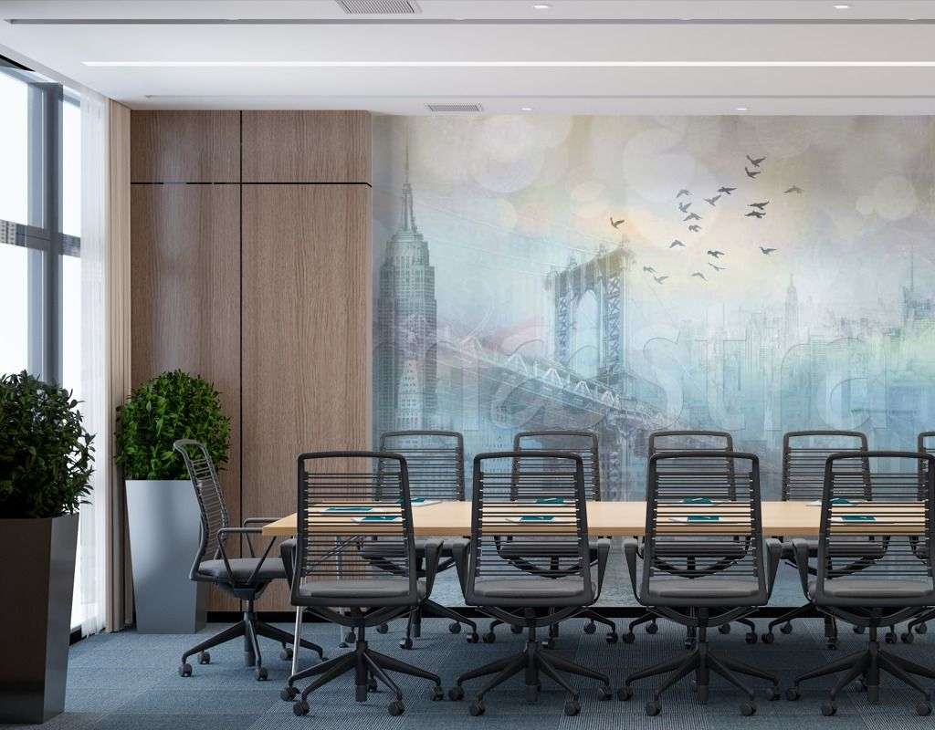 Фотообои в интерьере город и мосты в тумане  7-401 фото