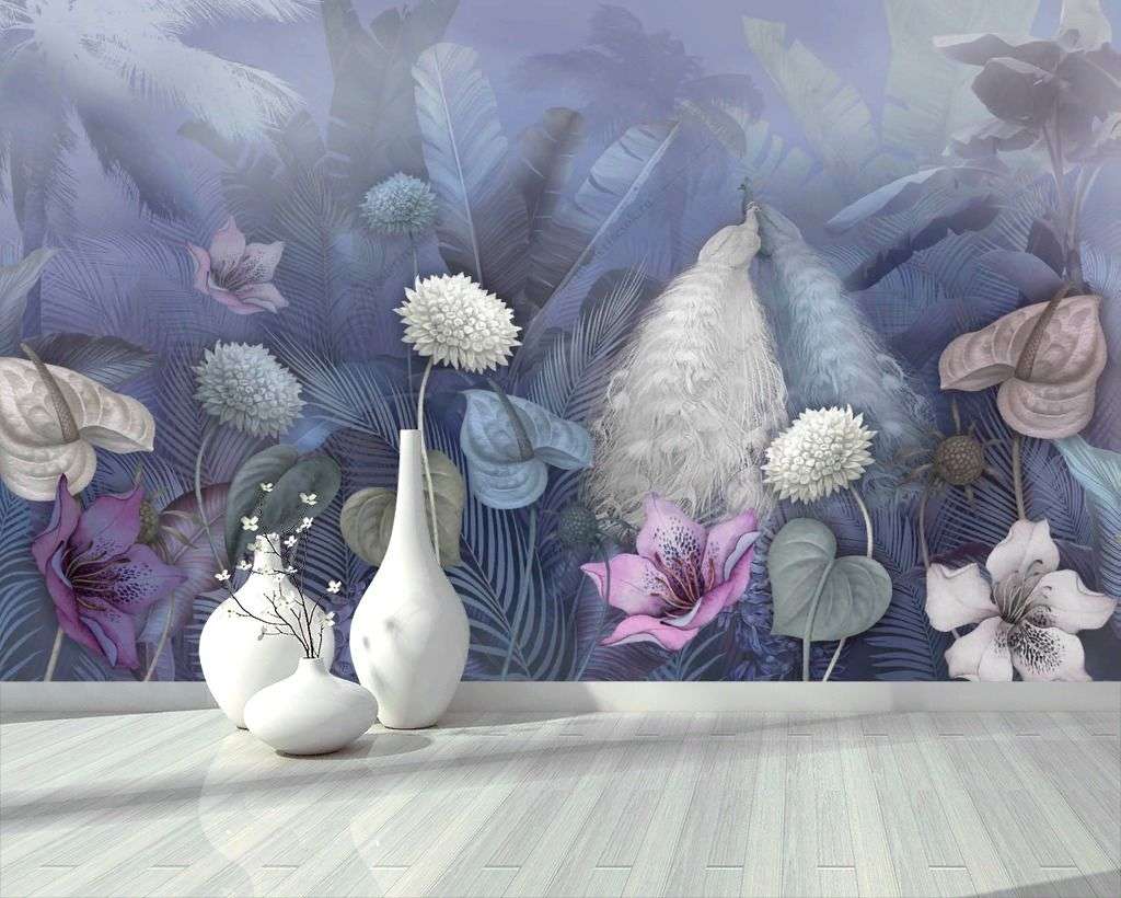 Фотообои в интерьере павлин в цветах  13-345 фото