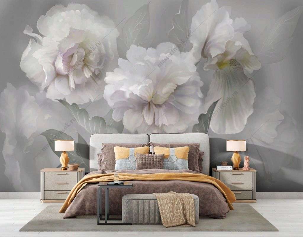 Фотообои в интерьере 3d пионы  13-487 фото