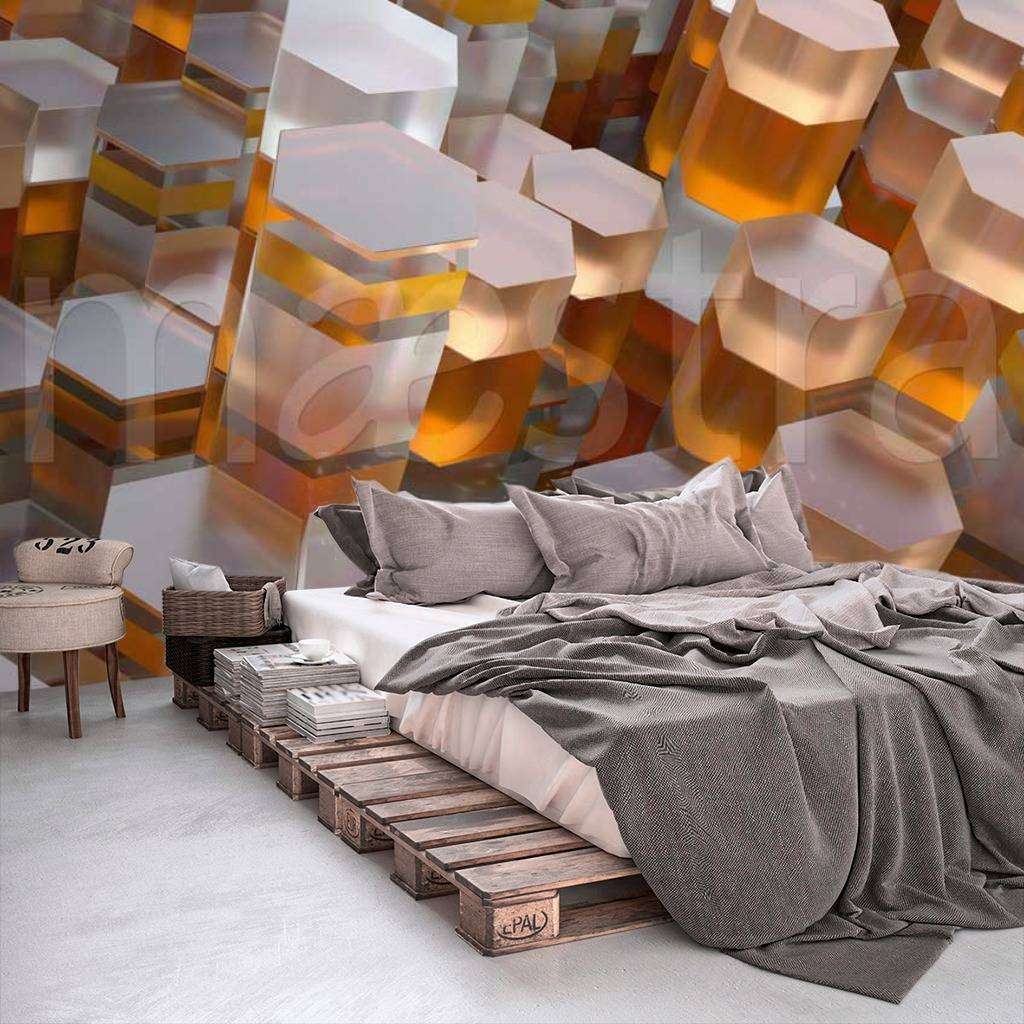 Фотообои в интерьере соты 3d  10-434 фото