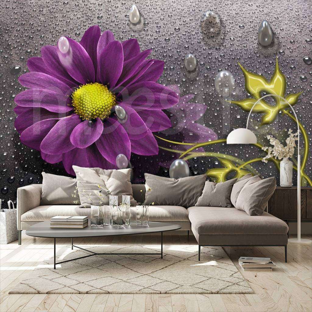 Фотообои в интерьере гербера фиолетовая 3д  7-698 фото