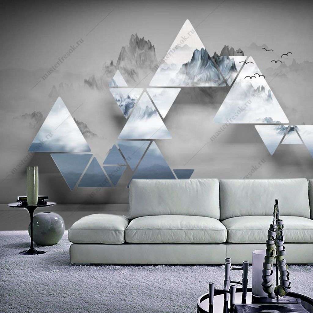 Фотообои в интерьере 3д треугольник  10-917 фото
