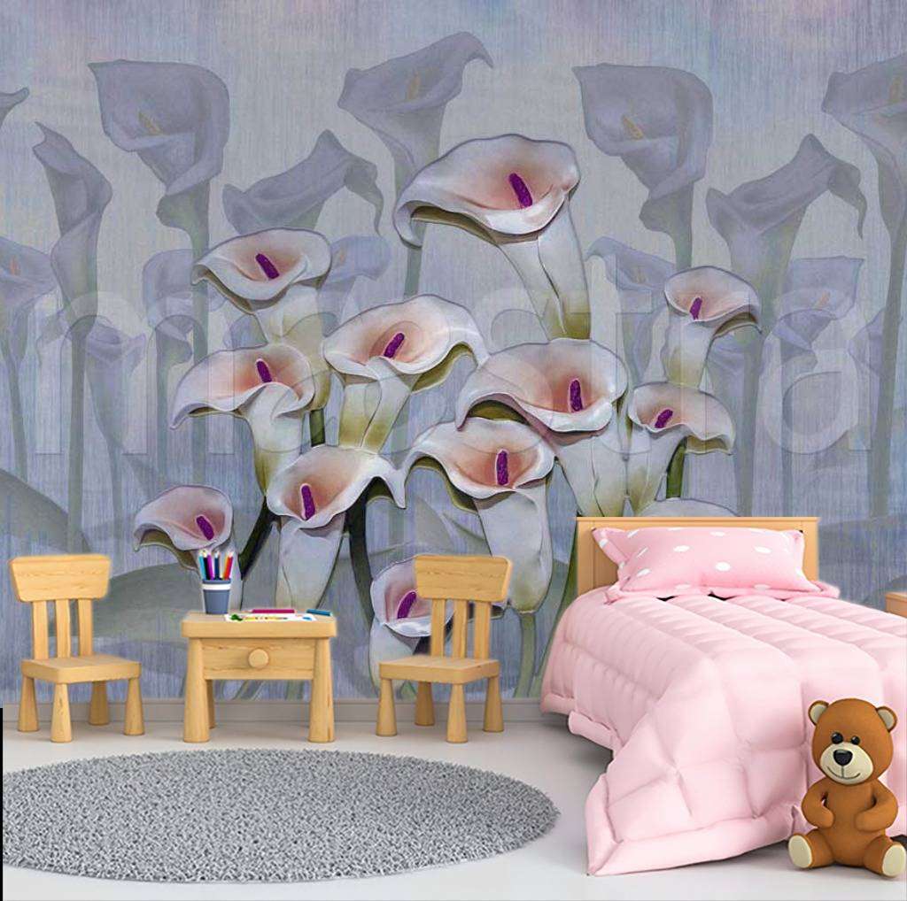 Фотообои в интерьере каллы на сером фоне  7-435 фото