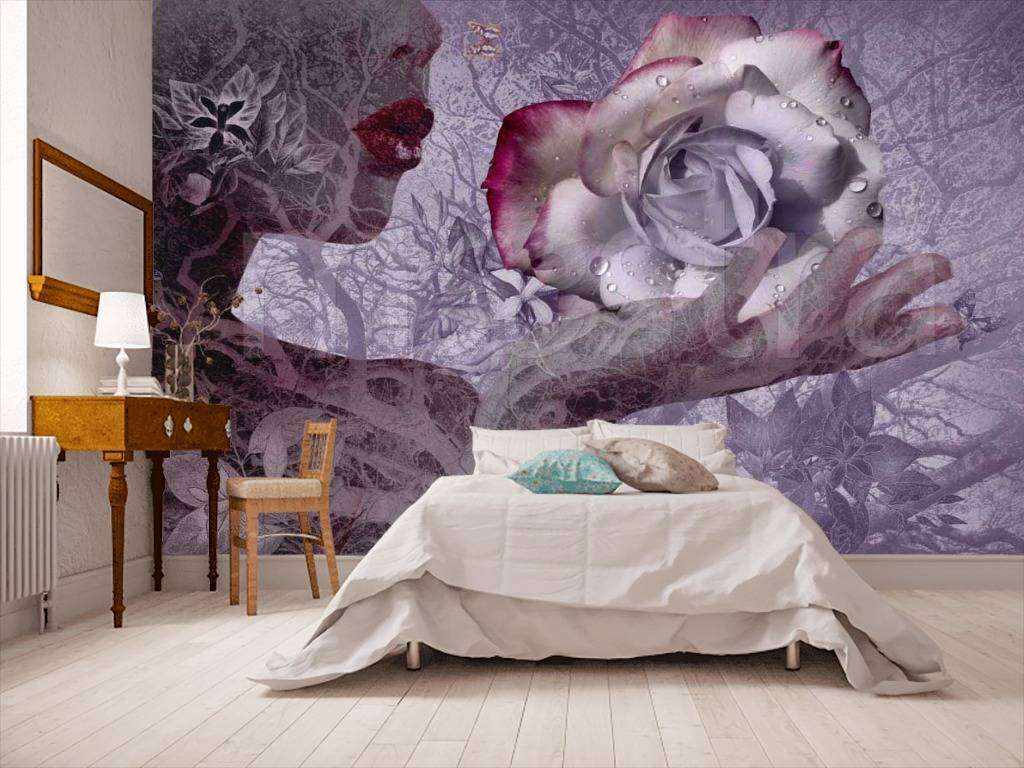 Фотообои в интерьере роза романтика в темных тонах  7-387 фото