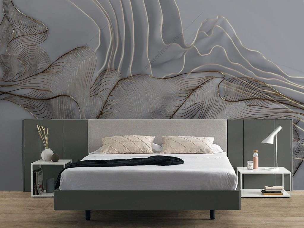 Фотообои в интерьере флюид арт серый 3д  13-645 фото