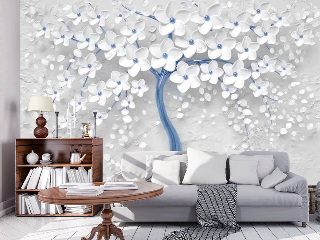 Фотообои 3д дерево с золотыми цветами  10-742