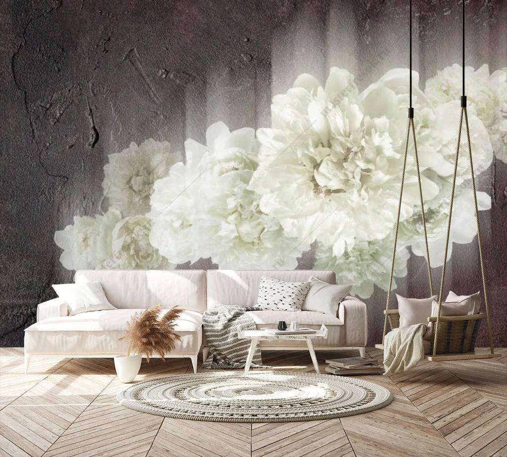 Фотообои в интерьере белые пионы  14-128 фото
