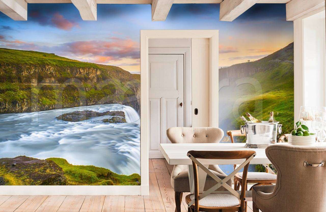 Фотообои в интерьере водопад гюдльфосс, исландия  9-881 фото