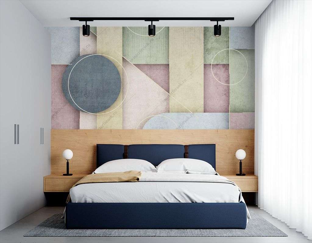 Фотообои в интерьере круги на геометрическом фоне  9-1649 фото