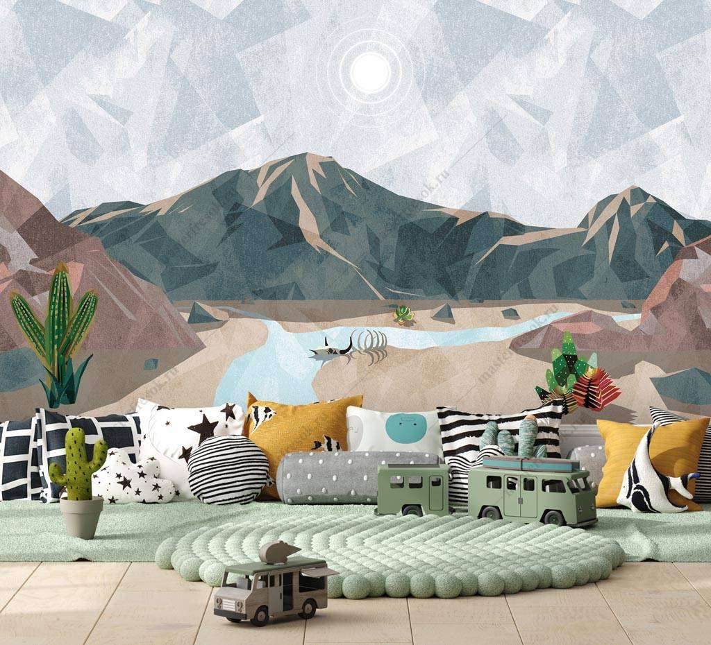 Фотообои в интерьере полигональные горы 3д  9-1257 фото