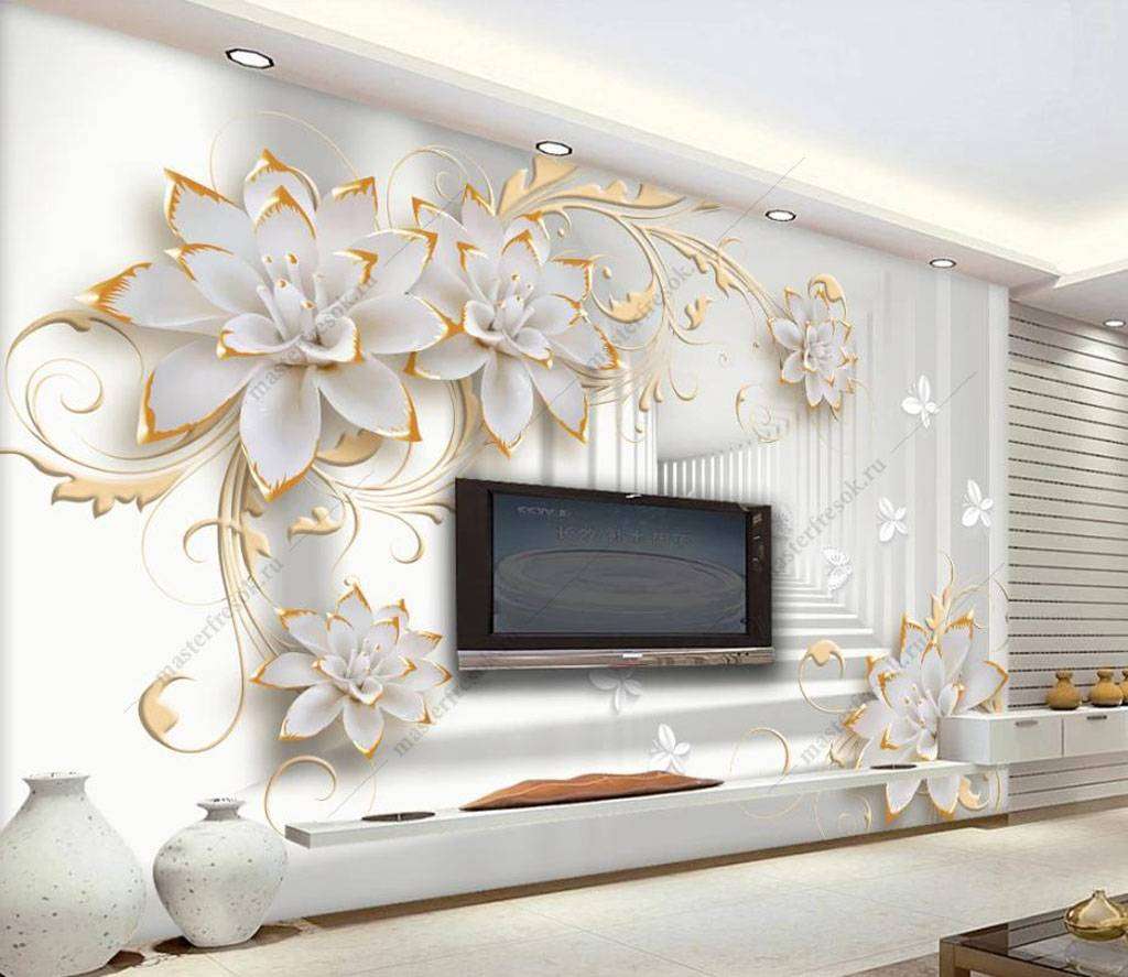 Фотообои в интерьере тоннель 3д и цветы  16-195 фото