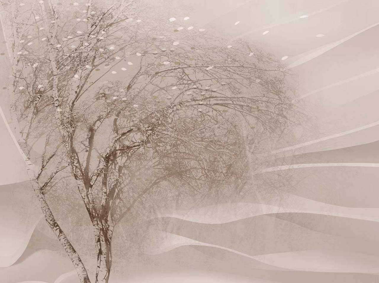 Фотообои в интерьере дерево на ветру в дымке  7-672 фото