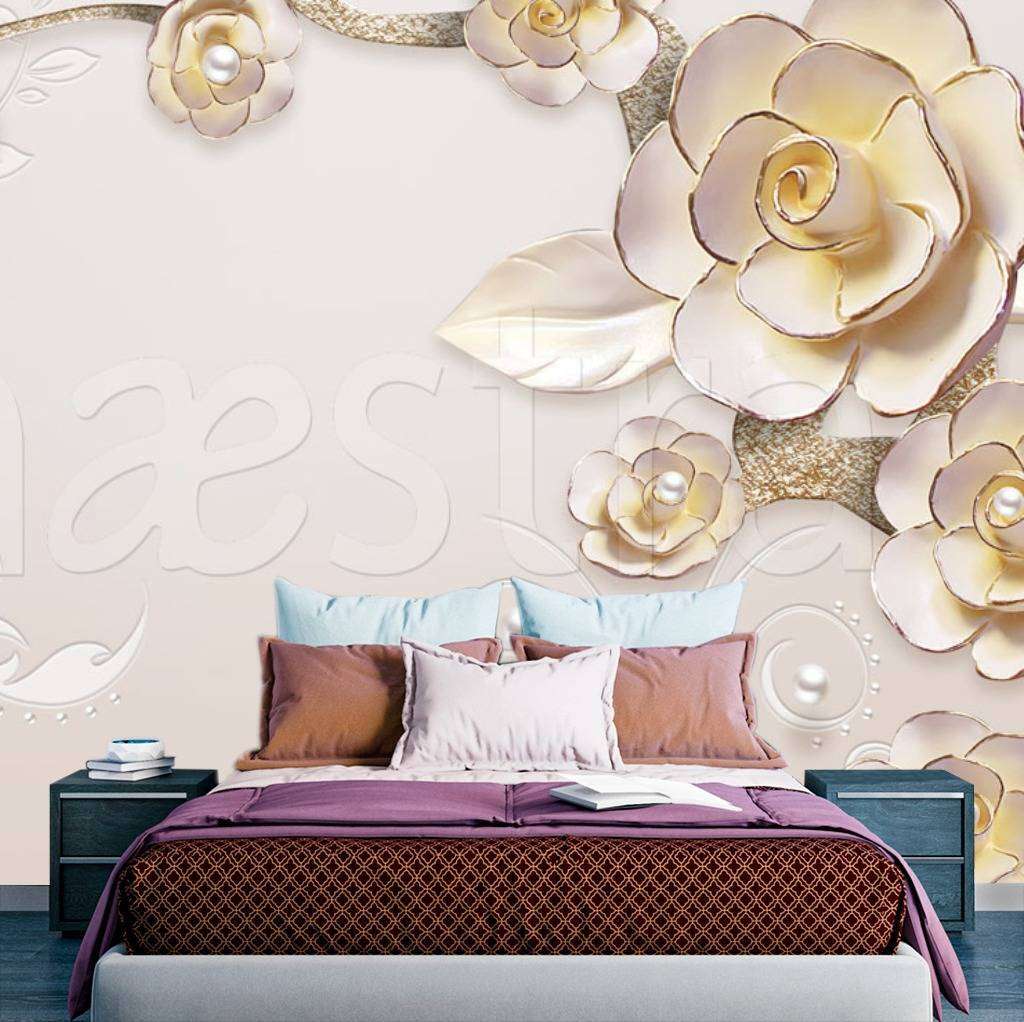 Фотообои в интерьере 3д розы золотые  10-594 фото