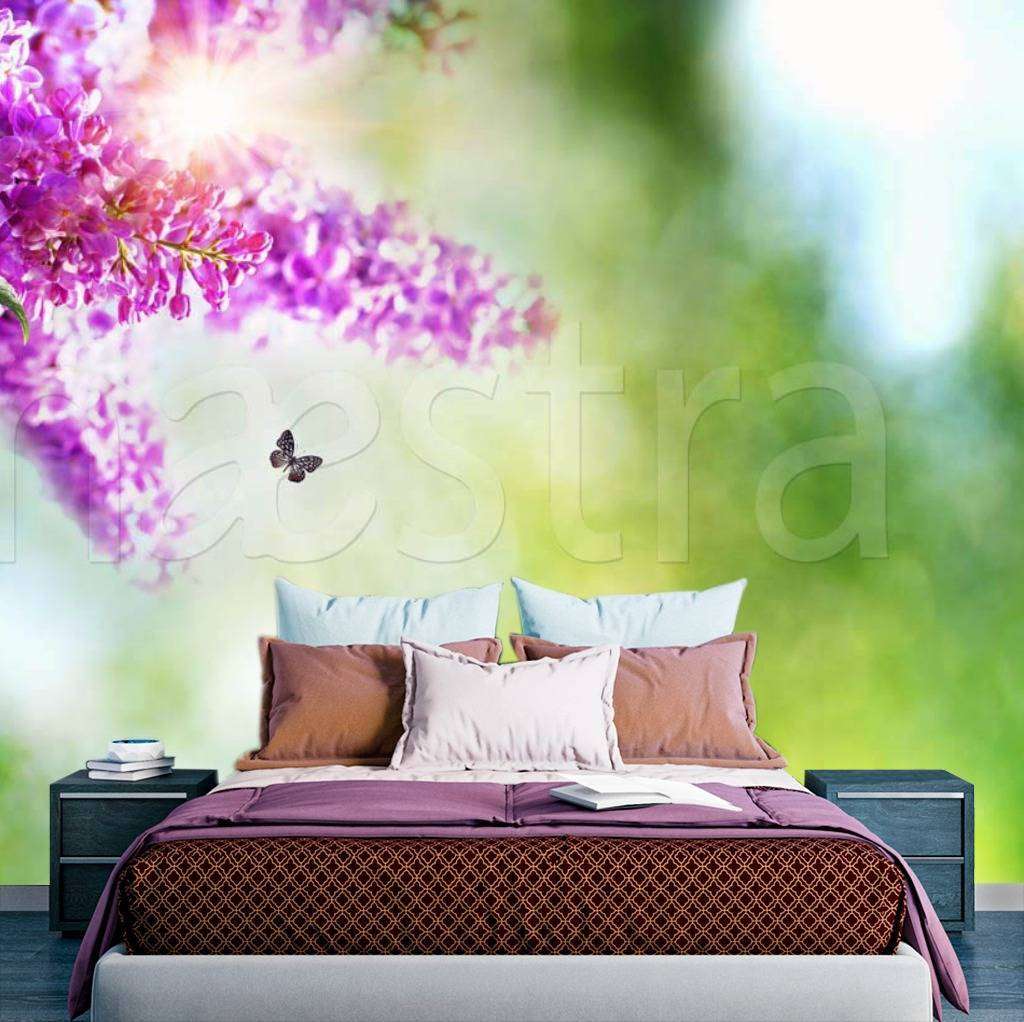 Фотообои Цветущая сирень и бабочки  4-047